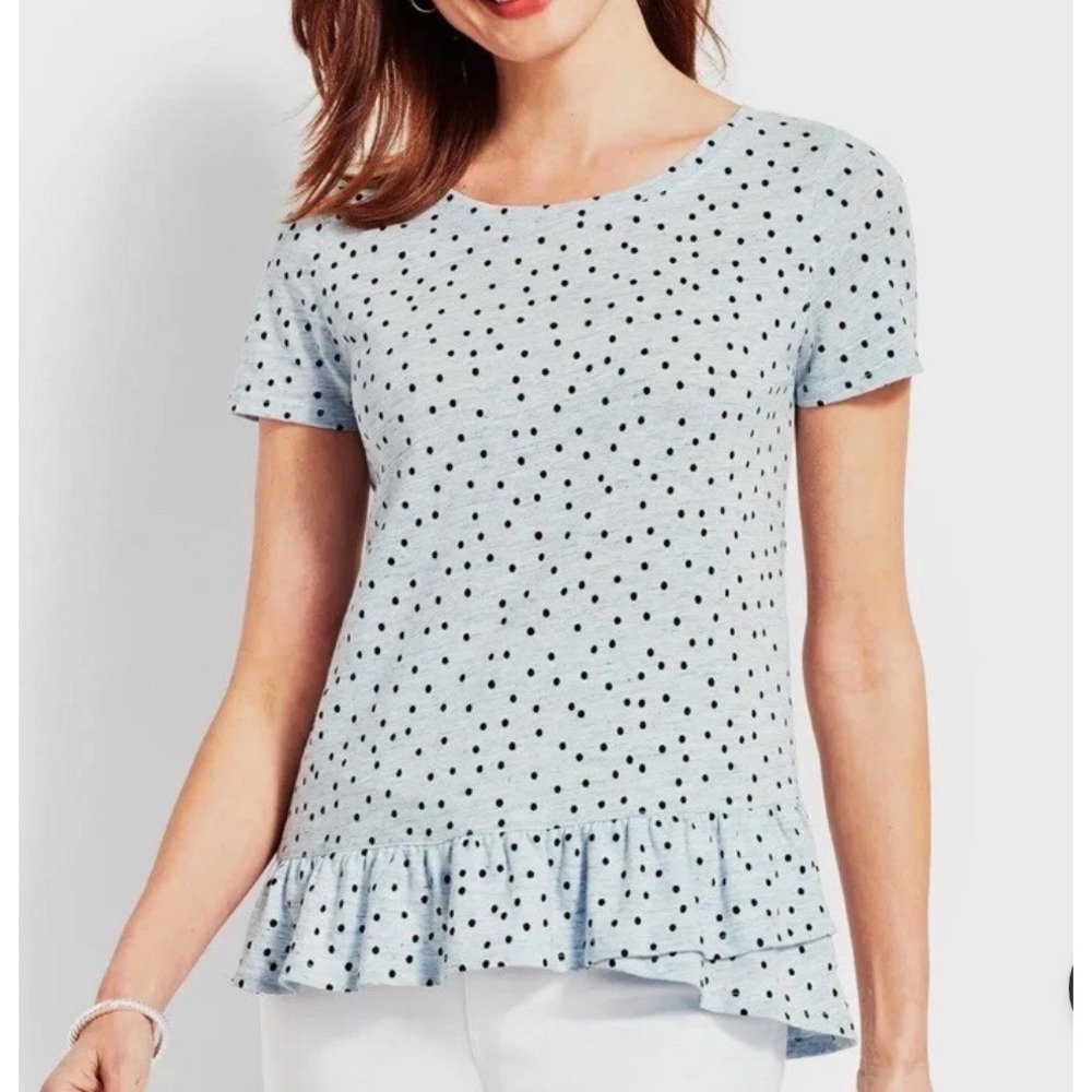 Talbots Martinique Polka Dot Ruffle Hem T Shirt Light Size 1X - Picture 1 of 5